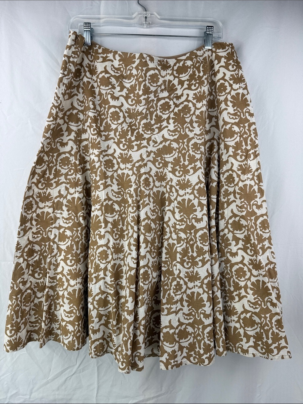 Liz Claiborne Cream and Tan Damask A-Line Side Zip Lined Skirt Women’s Size 14 - Picture 4 of 7